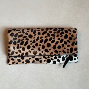 Claire V  fold over animal print  leopard clutch